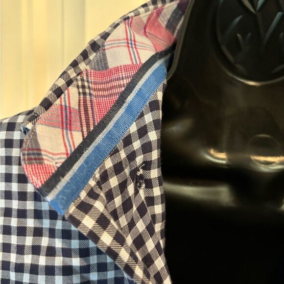 Men’sTailorbyrd Navy Gingham Button down shirt size XL - Picture 2 of 6